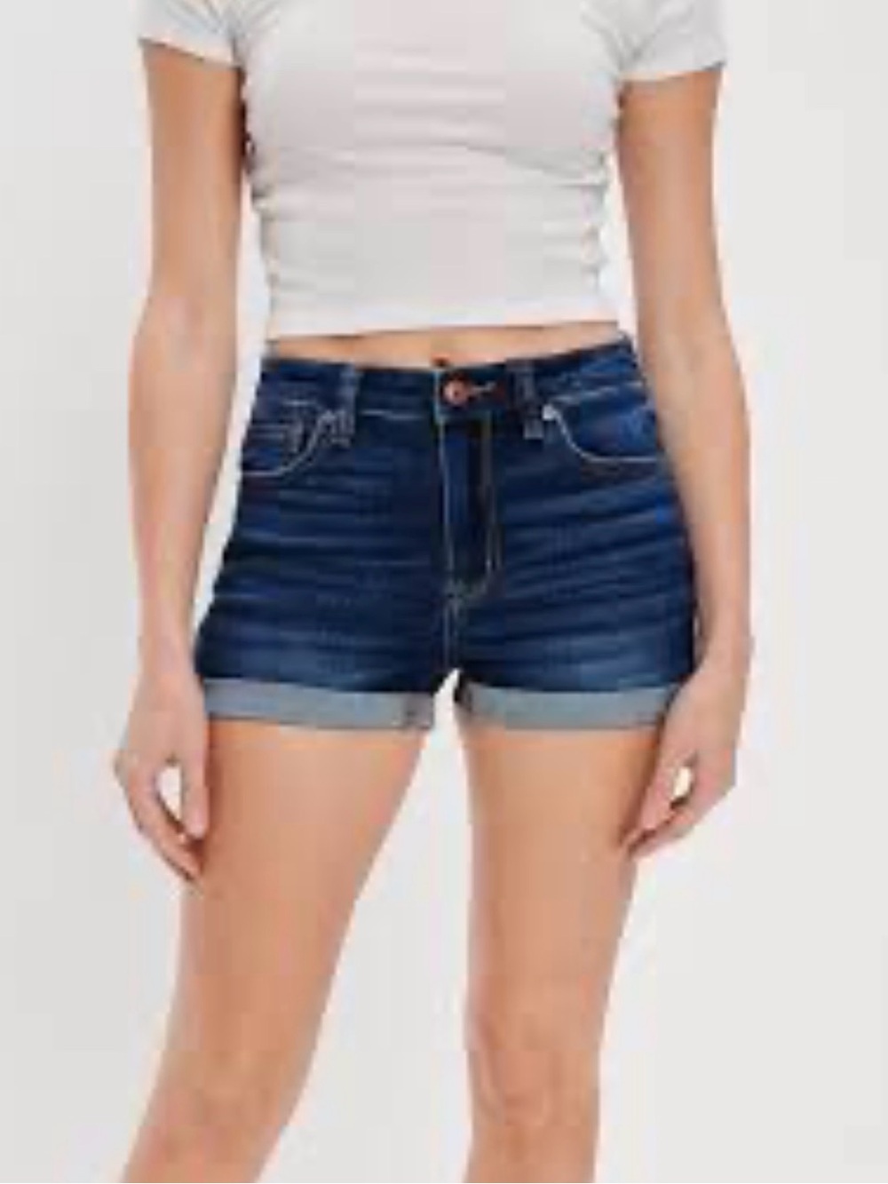 American Eagle Super Hi Rise Shortie Indigo Blue Rolled-Hem Denim Shorts Size 2